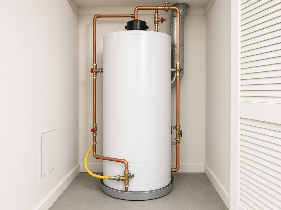 Sample photo: water heater in a utility closet